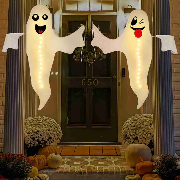 Decoração de festa Halloween fantasma iluminado pendurado decoração ao ar livre árvore de halloween hugger amigável fantasma assustador para casa jardim festa suprimentos x0905