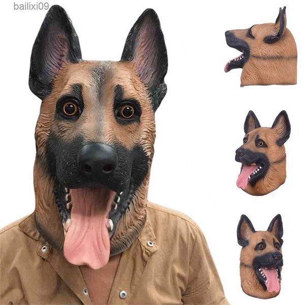 Partymasken Neuheit Halloween Party Latex Tierhund Head Mask Deutsch Schäferhund Cosplay Neuheit Fettleistung Party Requisiten T230905