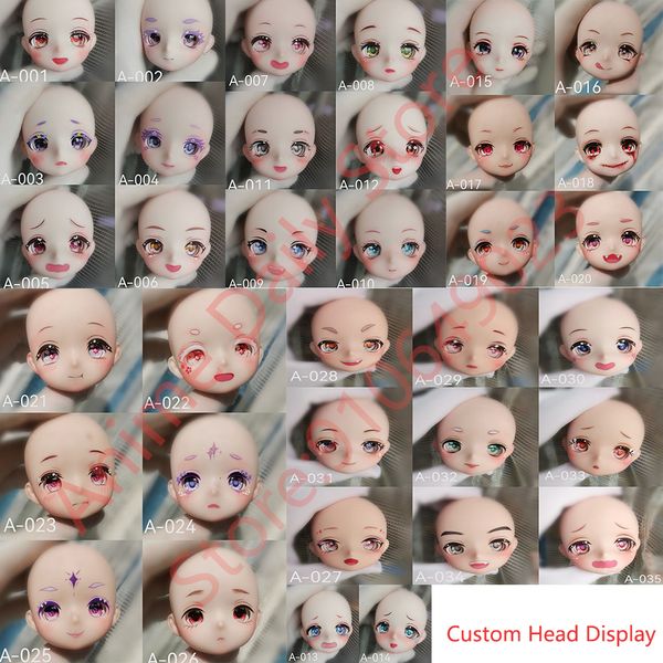 Bonecas 16 BJD Boneca Cabeça Maquiagem Anime com Olhos de Cor Cinzenta Azul Desenhos Animados Acessórios de Molde Bonitos para 30cm Brinquedos Corporais 230904