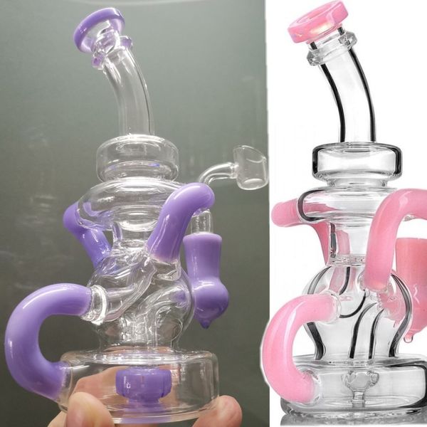 8-дюймовый розовый нефритовый бонг, стеклянные водяные бонги Dab Rigs Percolater Dab Rig Pipe Recycler 14 мм Чаша для курения кальяна