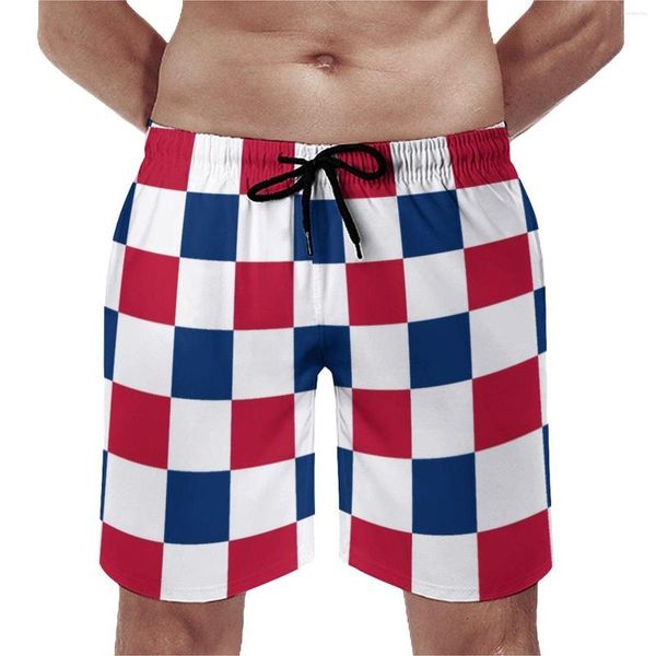 Herren-Shorts, Fitnessstudio, amerikanische Flagge, lässig, Strandhose, Rot, Weiß, Blau, Schachbrettmuster, männlich, schnell trocknend, Sportbekleidung, Übergröße