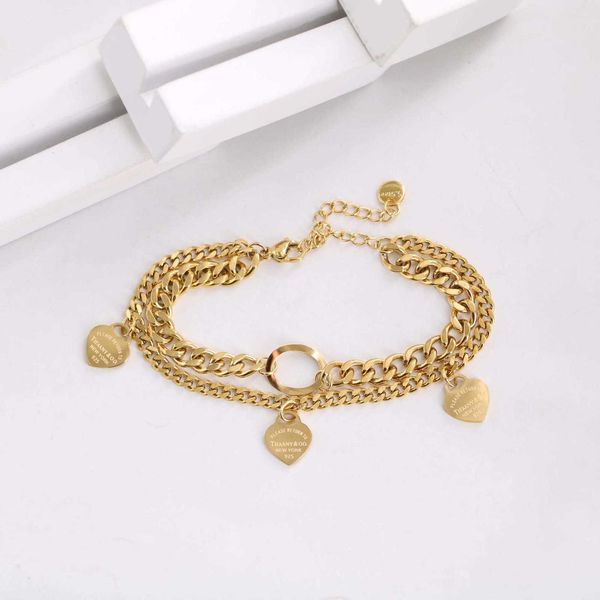 Collana tiff dello stilista top Bracciale flessibile alla moda per donna in acciaio al titanio versione coreana stampato a forma di cuore con catena spessa e sottile con giuntura flessibile