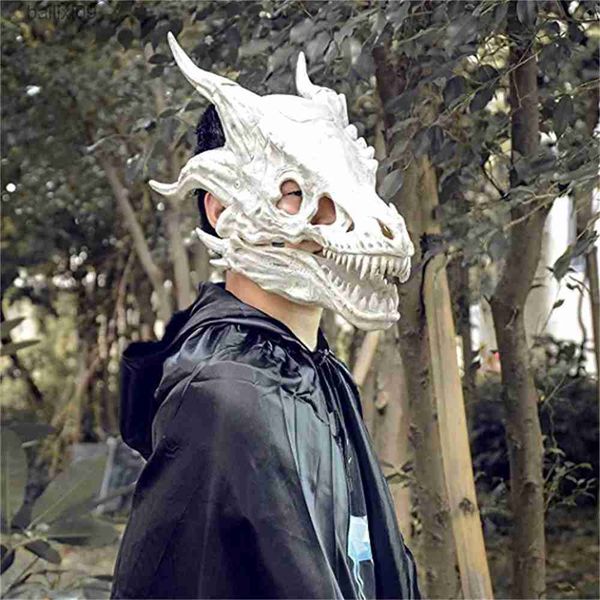 Máscaras de festa Dino Máscara Movendo Jaw Horror Tyrannosaurus Rex Máscara Animal Dragão Branco Cosplay Máscaras Halloween Party Headgear T230905
