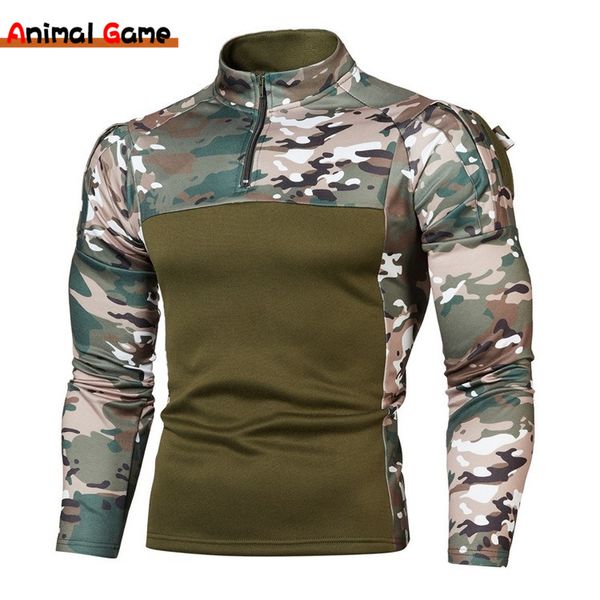 Suéteres masculinos Mens Tactical Combat Sweaters Homens Uniforme Militar Camuflagem Zippers Sweatsuits Roupas do Exército dos EUA Camo Camisa de Manga Longa 230905