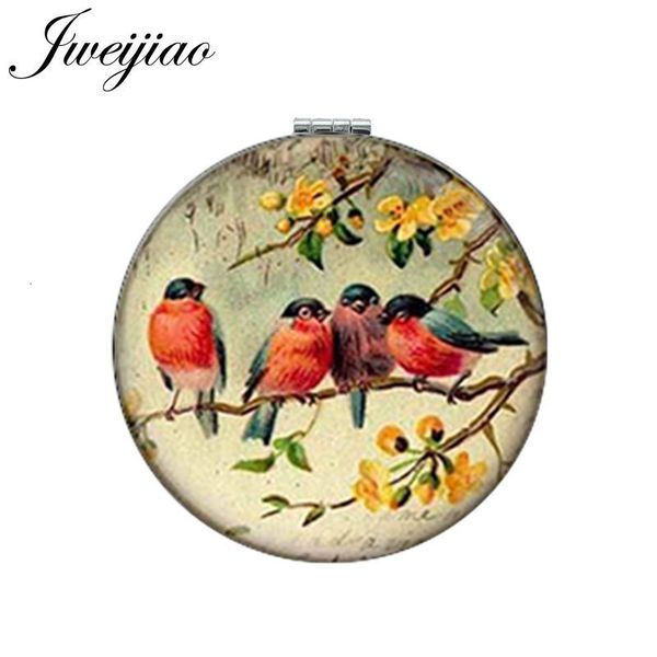 Компактные зеркала JWEIJIAO Art Picture Birds On Branch Круглое зеркало для макияжа из искусственной кожи Мини-складное компактное увеличительное карманное зеркало 1X2X 230904