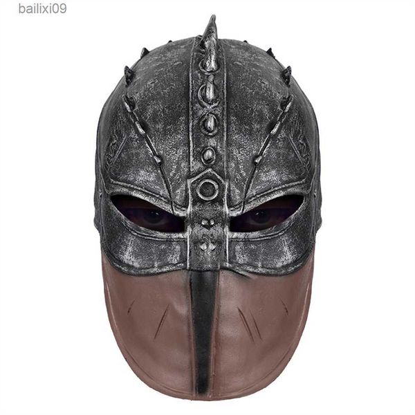 Maschere per feste Medievale Casco da cavaliere Maschera in lattice Film di Halloween Cosplay Party Dress Up Puntelli Accessori di abbigliamento T230905