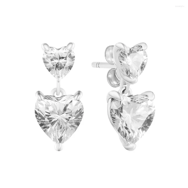 Orecchini a bottone moda doppio cuore scintillanti cristalli trasparenti gioielli in argento sterling per feste femminili