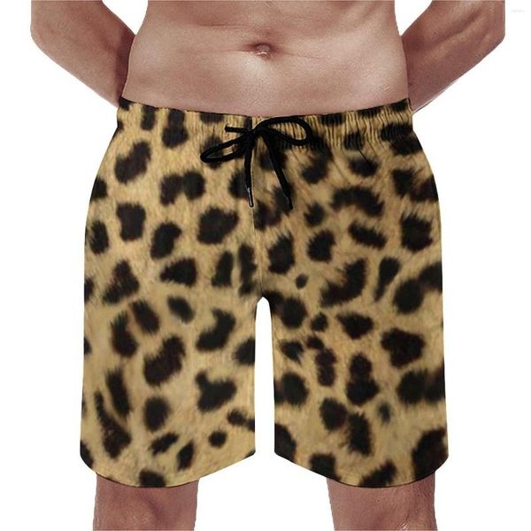 Shorts masculinos faux chita pele placa animal leopardo impressão design retro praia homens gráficos esportes surf troncos secos rápidos