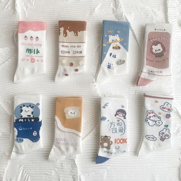 Frauen Socken 4 Paare/los Japan Harajuku Cartoon Nettes Mädchen Kuh Bär Kawaii Süße Girly Street Fashion