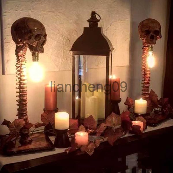 Decoração de festa Halloween Horror Crânio Cabeça Luz Estátua Artesanal 3D LED Lâmpada de Crânio Decoração de Halloween Crânio Lâmpada de Mesa Material de Resina AG11 22 Drop x0905