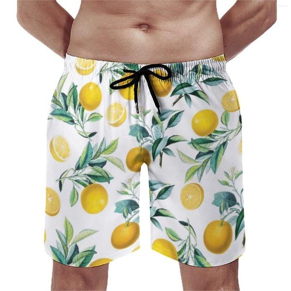 Shorts masculinos laranjas padrão ginásio verão folha verde fruta impressão clássico praia calças curtas homens correndo rápido seco personalizado troncos de natação