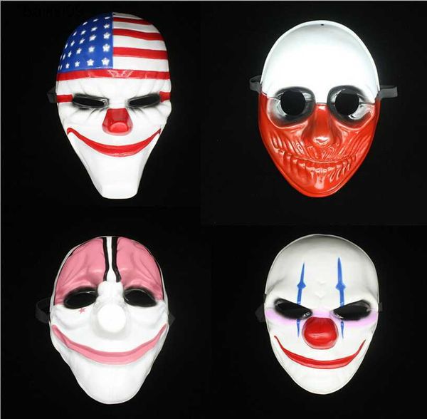 Máscaras de festa Atacado Dallas / Lobo / Correntes / Hoxton Horror Chainsaw Clown Masquerade Máscara 4pcs Halloween Cosplay Payday 2 Máscara T230905