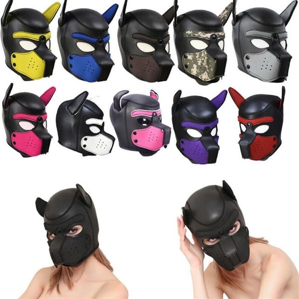 Máscaras de festa acolchoadas látex borracha role play cão máscara filhote de cachorro cosplay cabeça cheia orelhas 10 cores243p