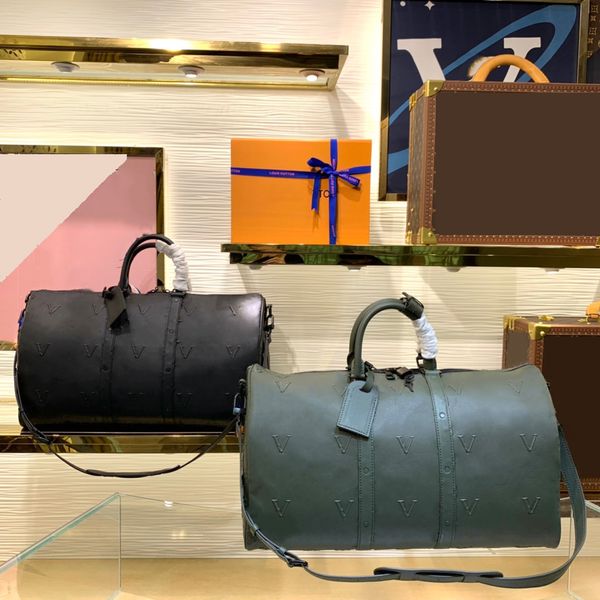 Designer-Reisetasche aus PU-Leder, Wochenend-Reisetaschen für Männer und Frauen, Gepäck, kreative Hanbags mit schwarzen Blumennähten, 45 cm, die Einkaufstasche mit großem Fassungsvermögen, Gepäck von hoher Qualität