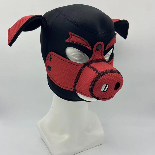 Beanieskull Caps 3D Kalıp Neopren Fetiş Tam Yüz Siyah Kırmızı Domuz Kaput Maskesi Unisex Standart Şapkalar Seksi Kapak Yok Arka Zippper Stil 230904