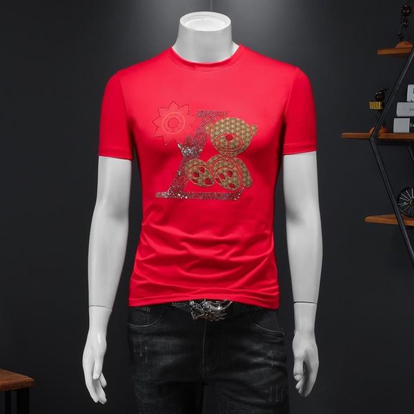 2023 nuovo trapano ricamato stampato a maniche corte T-shirt tendenza moda casual slim girocollo da uomo che tocca il fondo della camicia248T