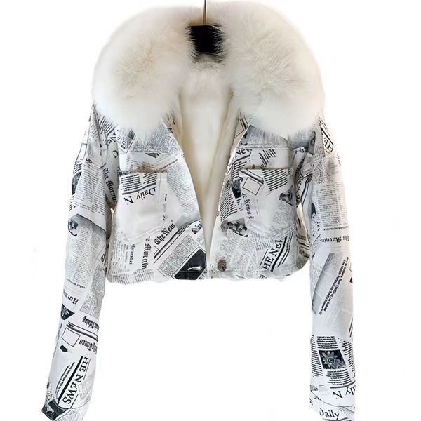 Pelliccia da donna finta fodera di alta qualità cappotto di coniglio donna inverno coreano mongolo colletto di pecora giacca stampa lettera parka femminile 230904