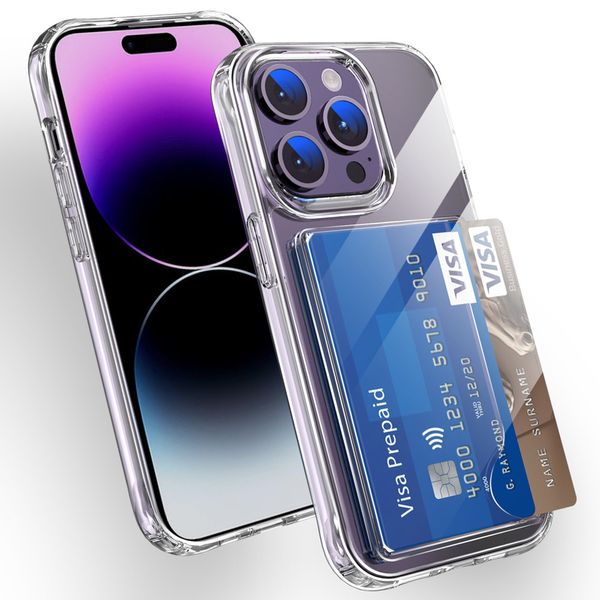 İPhone 15 Pro Maks Hard Back için Şeffaf Cüzdan Kılıfı, Yapım Kart Yuvası Tutucu ile İPhone 14 6P 7P 8P X/S XR XS 11 12 114 S10 Note20 S20 S23 Ultra S24