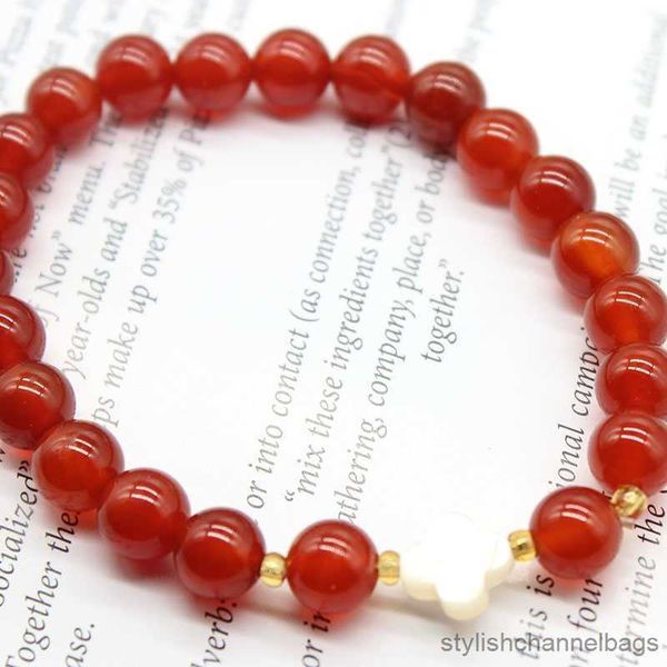 Charme Pulseiras Pedra Natural Vermelho Carnelian Elastic Pulseira Shell Spacer Beads Bangle Homens Mulheres Pulseiras JewelryYoga Presentes 8mm R230905