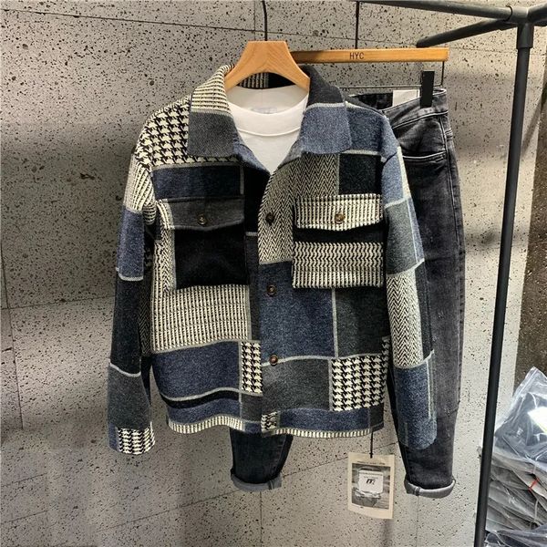 Mens Giubbotti Abbigliamento Autunno Inverno Moda Coreana Casual Risvolto Senza Cappuccio Per uomo Slim Plaid Cappotto Maschile Streetwear 230904