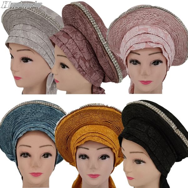 BeanieSkull Cappellini di lusso nigeriani Aso Oke Gele già realizzati Festa di nozze Turbante Testa africana Foulard Cofano Copricapo da donna 230905