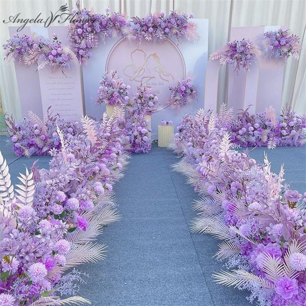 Flores decorativas grinaldas roxo arranjo de flores artificiais casamento passarela estrada chumbo mesa pano de fundo layout festa parede decor271z