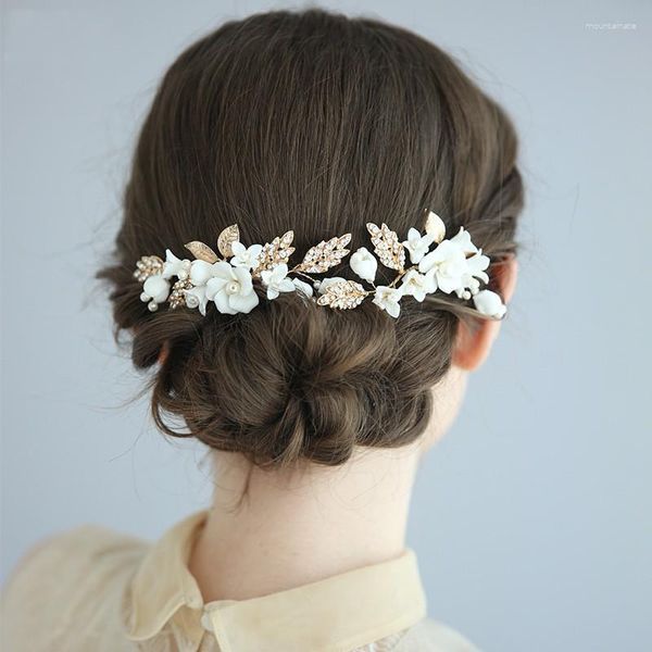 Fermagli per capelli Moda Fiore bianco Spille da sposa Foglia Copricapo da donna Gioielli di perle fatte a mano per la festa di nozze