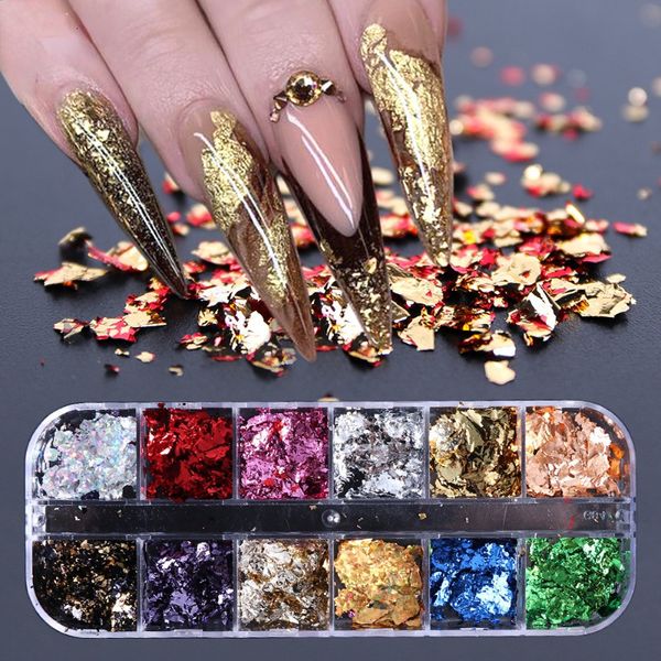 Adesivos Decalques 1 Caixa Imitação de Ouro Sliver Folha de Cobre Lantejoulas Glitters Artesanato Folha Folhas de Floco Folha de Papel para Gilding DIY Nail Art Decor 230905