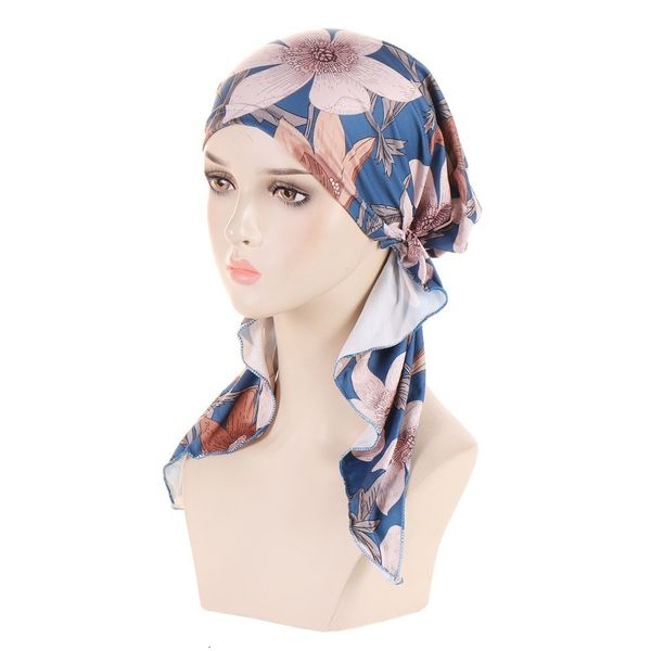 BeanieSkull Caps KepaHoo Mulheres Muçulmanas Turbante Hijab Câncer Chemo Hat Flower Print Cap Hair Loss Cover Stretch Bandana Wrap PreTied Headwear 230905