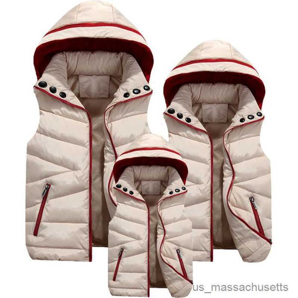 Piumino Moda Famiglia Abiti coordinati Inverno Mamma Papà Figlia Figlio Gilet caldo Uomo Piumino Autunno Neonate Ragazzi Cappotto con cappuccio R230905