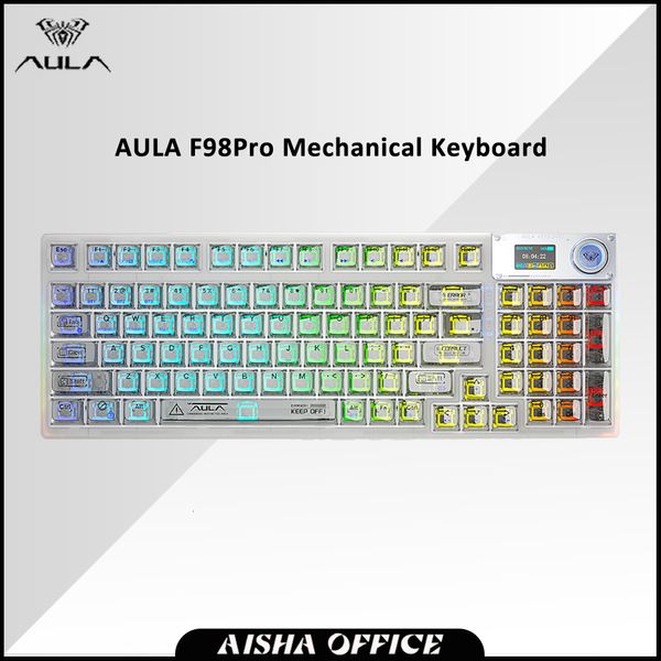 Teclados AULA F98pro Teclado mekanik menyesuaikan layar tombol multifungsi Gaming nirkabel RGB Junta Pc hadiah Gamer 230905