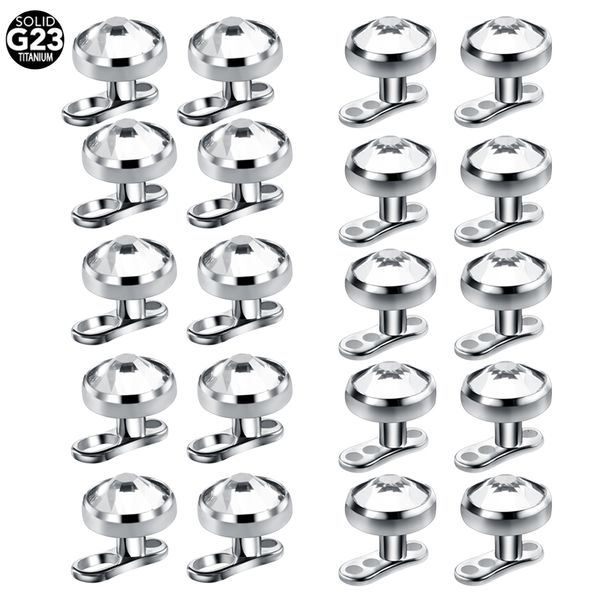 Anéis de botão de sino de umbigo 10 unidades / lote Conjunto de piercings micro dérmicos com base de âncora dérmica Tops Skinner Diver Dermal Top Base Piercings joias corporais 14G 230905