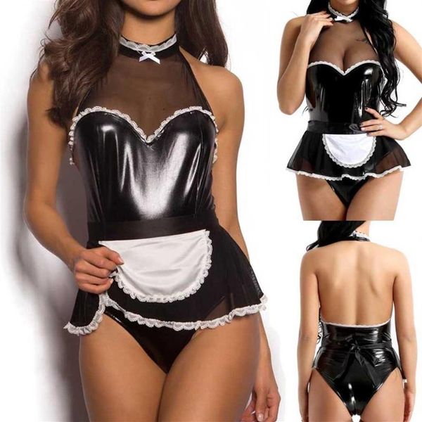 S-4XL Sexy Maid Outfit SM Cospaly Spiel Plus Größe Leder Frauen Dessous Unterwäsche Nachthemd Uniform Trägerlosen Rock Mädchen Bhs Sets2400