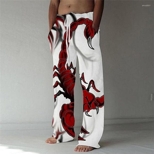 Calças masculinas calças retas escorpião 3d impresso elástico cordão design bolso frontal praia animal gráfico calças conforto yk2