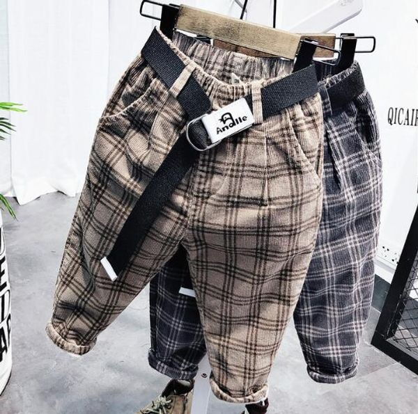 Jeans Kids Boys Espesar pantalones de pana Ropa de invierno Niños Baby Boy Plaid Pantalones largos AS25 230904