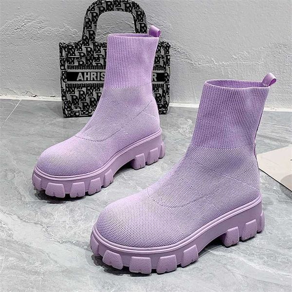 Botas femininas voando tecelagem esportes botas curtas outono inverno novas grandes meias de um pé 230830