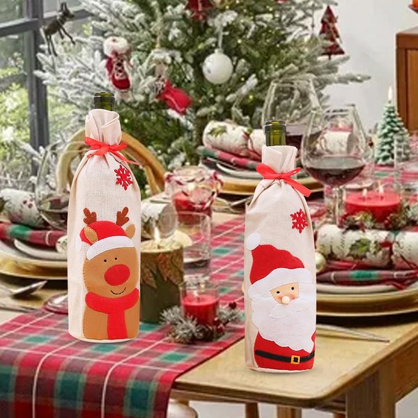 Decorações de Natal Conjunto de garrafa de vinho tinto Velho saco de boneco de neve Navidad 2024 itens de presente de ano 230905