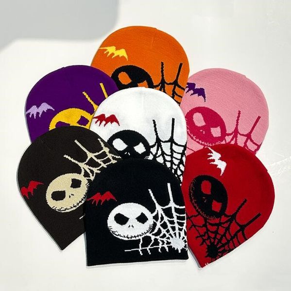 Gorro quente de abóbora careta, gorro de malha para halloween, chapéu de festa para homens e mulheres, caveira pirata, gorros de malha, teia de aranha, lã fria