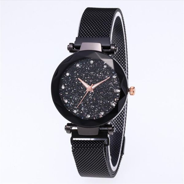 Fábrica de diamante inteiro céu estrelado lindo relógio de quartzo feminino senhoras relógios fahsion mulher casual relógios de pulso completo black286b