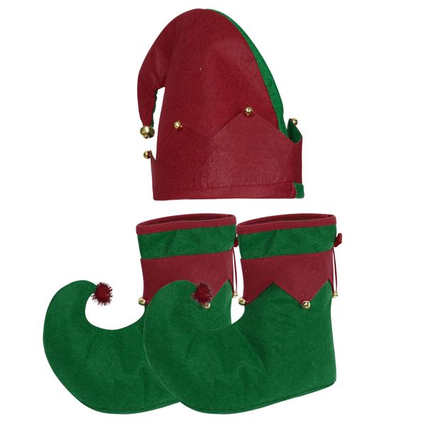 Рождественские украшения Шляпа эльфа Обувь Санта-Клауса с декором в виде колокольчика для детей и взрослых Рождественский костюм Праздничные принадлежности для вечеринок HatShoes Set 230905