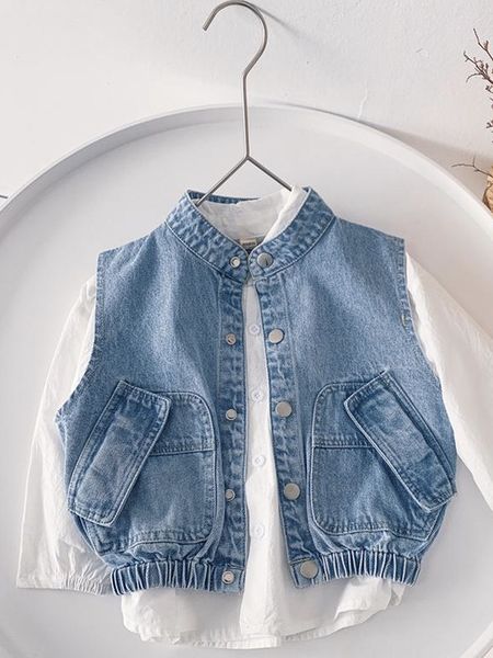 Weste für Kinder, Frühling, Jungen, lässige Jeansweste, Kinderweste, Oberbekleidung, Jacke, einfache Jeansweste für Kinder 230904