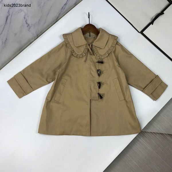 Kindermantel, modische Hupenknopf-Babyjacke, Größe 120–170 cm, plissierter Spitzenkragen, Kind-Frühlings-Outwear-Windjacke für Mädchen, 30. August