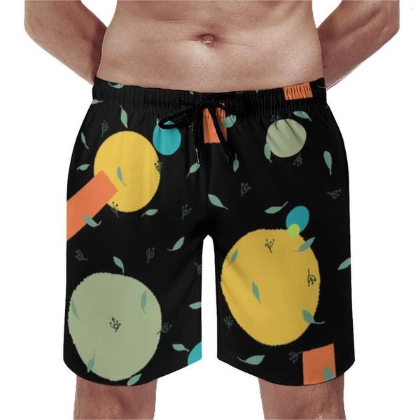 Shorts masculinos retro nórdico padrão placa folhas círculos impressão correndo praia calças curtas secagem rápida design clássico plus size troncos de natação
