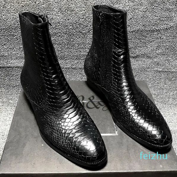 Botas Rua Genuíno Couro Serpentina Homens Apontou Toe Vestido Personalizado Casamento