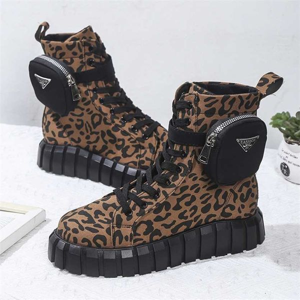 Botas femininas nova bota de cavaleiro de cintura baixa padrão leopardo casual grande carteira 230830