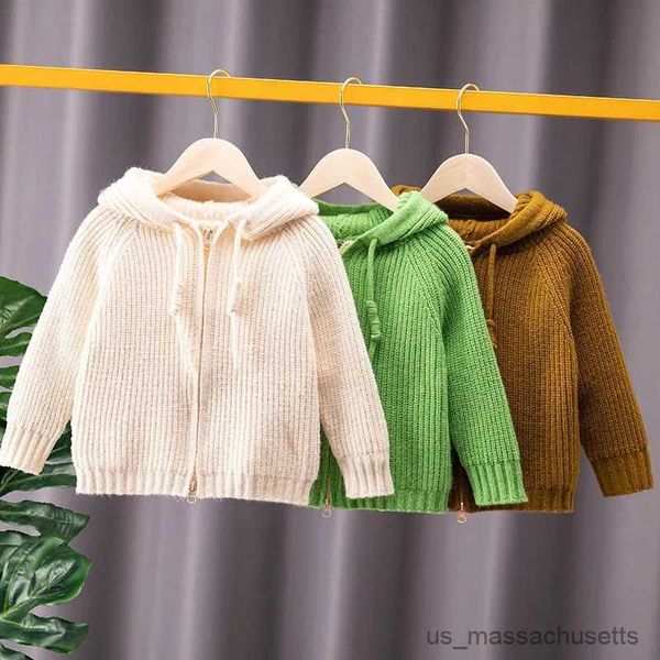 Casaco para baixo 2-10 anos meninas meninos malha cardigan suéteres com capuz infantil zíper roupas de algodão criança roupas básicas crianças jaquetas 5 8 R230905