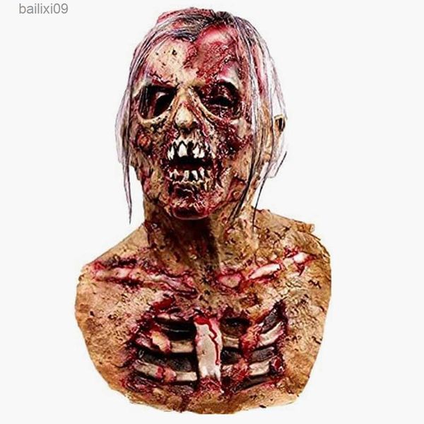 Maschere per feste Spaventoso Walking Dead Maschera per testa di zombie Lattice Creepy Costume di Halloween Horror Per adulti Decorazione di Halloween Puntelli T230905