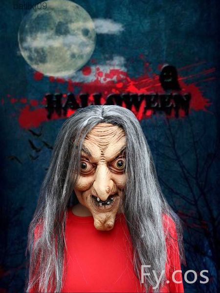 Маски для вечеринок Страшная старая маска ведьмы Латекс с волосами Хэллоуин Необычные платья Парик Гримаса Костюм для вечеринки Косплей Ужасы Монахиня Маски Реквизит для взрослых T230905