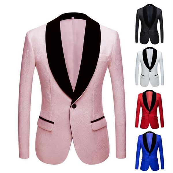 Abiti da uomo Blazer Moda Rosso Rosa Nero Bianco Blu Abito fantasia Slim Fit Groomsmen Smoking per collo a scialle da sposa Ja260l