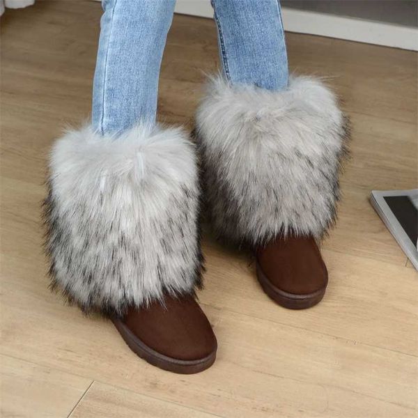 Botas femininas novo tipo de pele botas femininas picantes meninas pequena multidão sola grossa anti deslizamento meados manga imitação neve 230830